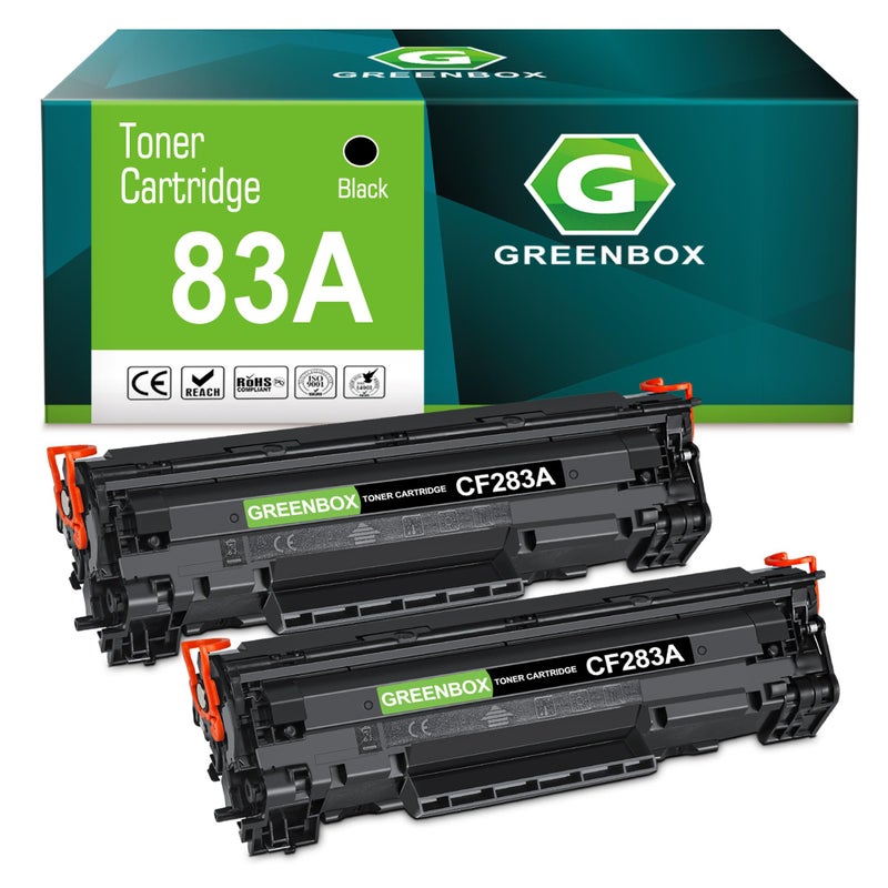 GREENBOX Compatible CF283A 83a Toner Cartridge Black Replacement for HP 83A CF283A 83X CF283X for Laserjet Pro M201dw M201n M201 M125 M125nw M127fn M127fw M225dn M225dw Printer, 2 Black CF283A Toner - Image 1